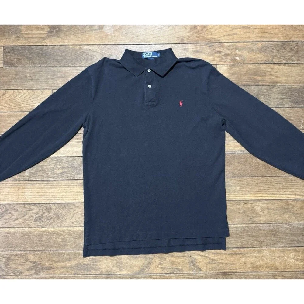 Vintage Polo Ralph Lauren Long Sleeve Polo Collard Shirt Men's Medium Black - Picture 2 of 5